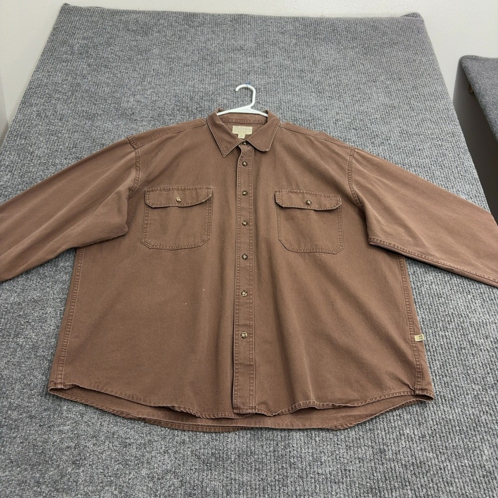 Cabelas Button Down Shirt Mens 2XL Brown Cotton Heavy Duty Workwear Gorpcore